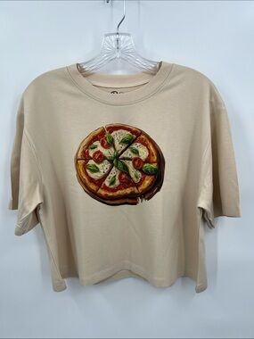 Beige Pizza Graphic Tee Cropped Top